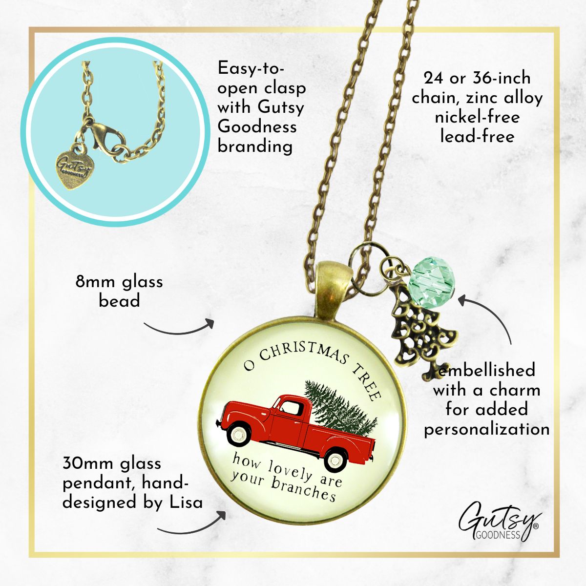 Red Truck Christmas Theme Necklace Vintage Holiday Jewelry Gift  Necklace - Gutsy Goodness Handmade Jewelry