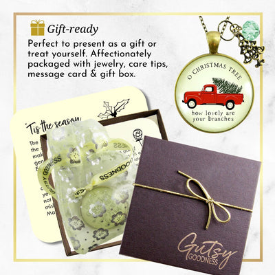 Red Truck Christmas Theme Necklace Vintage Holiday Jewelry Gift  Necklace - Gutsy Goodness Handmade Jewelry