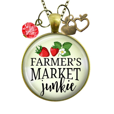 Handmade Gutsy Goodness Jewelry Farmers Market Junkie Necklace Womens Handmade Boho Style Fashion Jewelry Apple Charm & Message Card