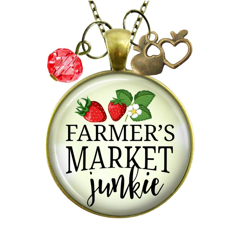 Handmade Gutsy Goodness Jewelry Farmers Market Junkie Necklace Handmade Boho Style Fashion Jewelry Apple Charm & Message Card