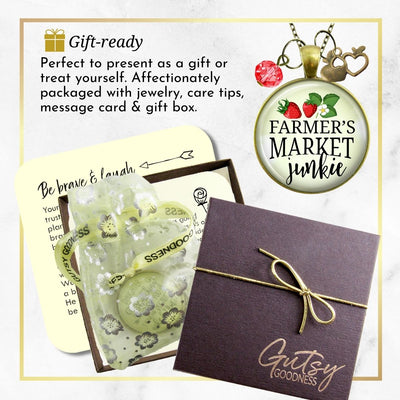 Handmade Gutsy Goodness Jewelry Farmers Market Junkie Necklace Womens Handmade Boho Style Fashion Jewelry Apple Charm & Message Card