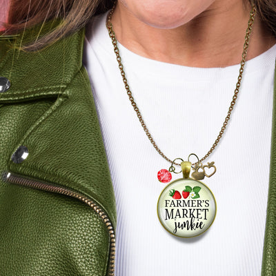 Handmade Gutsy Goodness Jewelry Farmers Market Junkie Necklace Handmade Boho Style Fashion Jewelry Apple Charm & Message Card