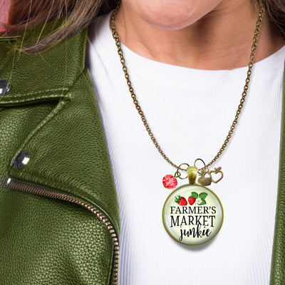 Handmade Gutsy Goodness Jewelry Farmers Market Junkie Necklace Womens Handmade Boho Style Fashion Jewelry Apple Charm & Message Card