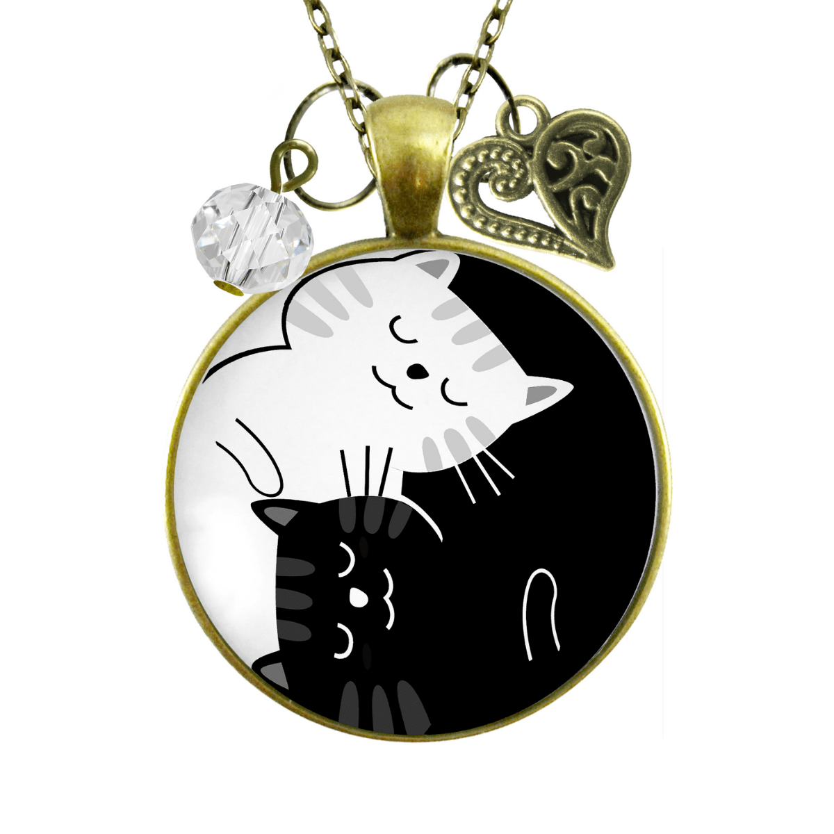 Yin Yang Cat Necklace Harmony Zen Black and White Symbol 2 Cats Boho Style Kitty Lover Pendant Jewelry - Gutsy Goodness