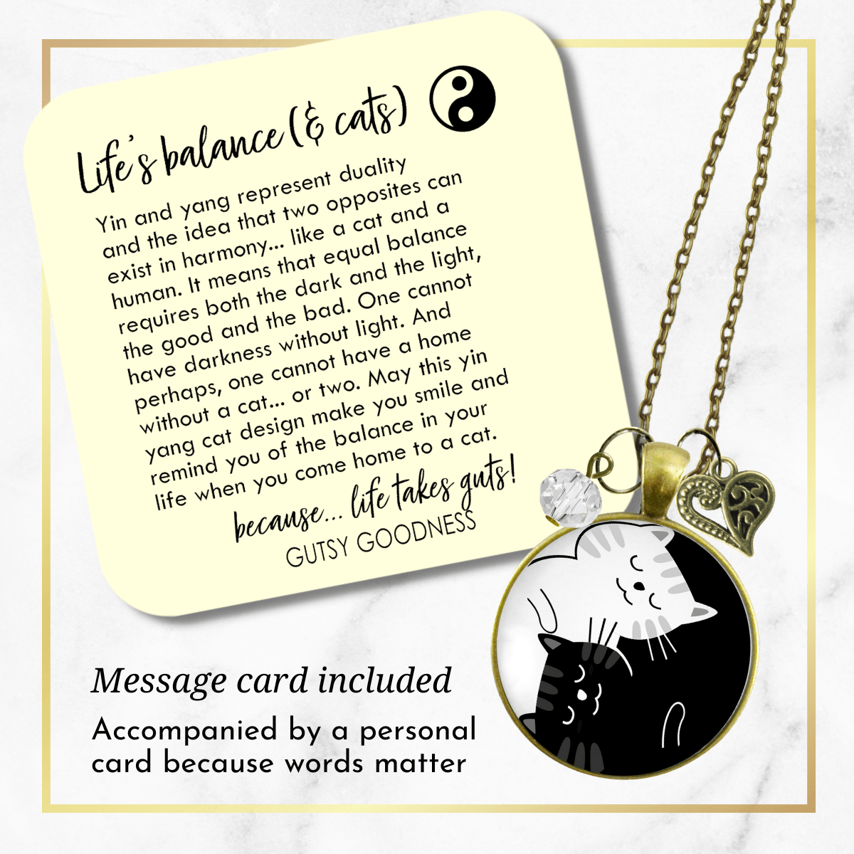 Yin Yang Cat Necklace Harmony Zen Black and White Symbol 2 Cats Boho Style Kitty Lover Pendant Jewelry - Gutsy Goodness