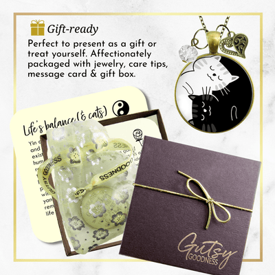 Yin Yang Cat Necklace Harmony Zen Black and White Symbol 2 Cats Boho Style Kitty Lover Pendant Jewelry - Gutsy Goodness