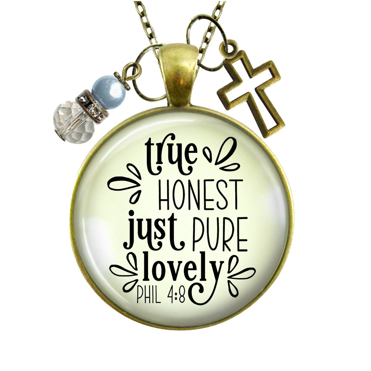 Handmade Gutsy Goodness Jewelry True Honest Just Pure Necklace Faith Theme Boho Fashion Bible Verse Jewelry Cross Charm & Message Card
