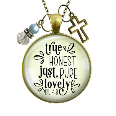 Handmade Gutsy Goodness Jewelry True Honest Just Pure Necklace Faith Theme Boho Fashion Bible Verse Jewelry Cross Charm & Card