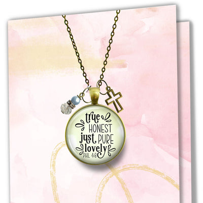 Handmade Gutsy Goodness Jewelry True Honest Just Pure Necklace Faith Theme Boho Fashion Bible Verse Jewelry Cross Charm & Card