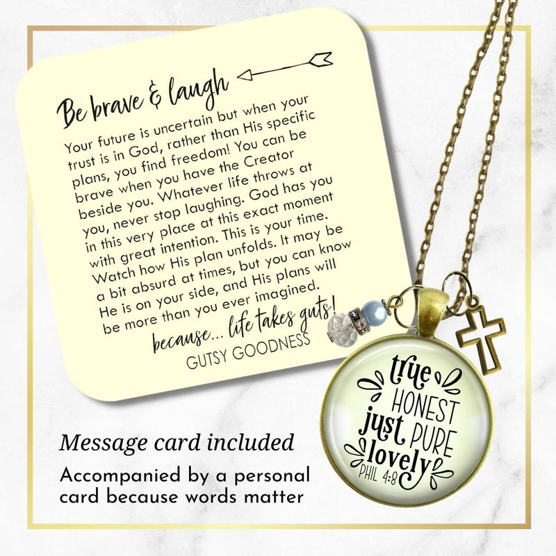 Handmade Gutsy Goodness Jewelry True Honest Just Pure Necklace Faith Theme Boho Fashion Bible Verse Jewelry Cross Charm & Message Card