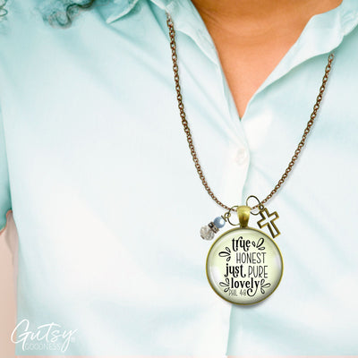 Handmade Gutsy Goodness Jewelry True Honest Just Pure Necklace Faith Theme Boho Fashion Bible Verse Jewelry Cross Charm & Message Card