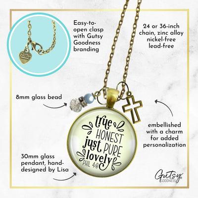 Handmade Gutsy Goodness Jewelry True Honest Just Pure Necklace Faith Theme Boho Fashion Bible Verse Jewelry Cross Charm & Card