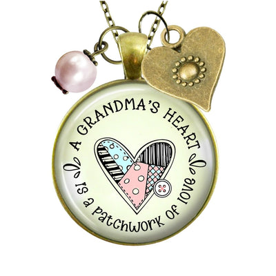 Handmade Gutsy Goodness Jewelry Grandmother Necklace Gift Grandma's Heart Is A Patchwork of Love Handmade Jewelry, Sentimental Card