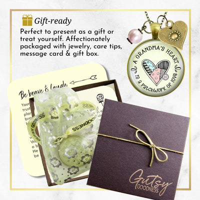 Handmade Gutsy Goodness Jewelry Grandmother Necklace Gift Grandma's Heart Is A Patchwork of Love Handmade Jewelry, Sentimental Card