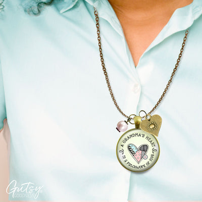 Handmade Gutsy Goodness Jewelry Grandmother Necklace Gift Grandma's Heart Is A Patchwork of Love Handmade Jewelry, Sentimental Card