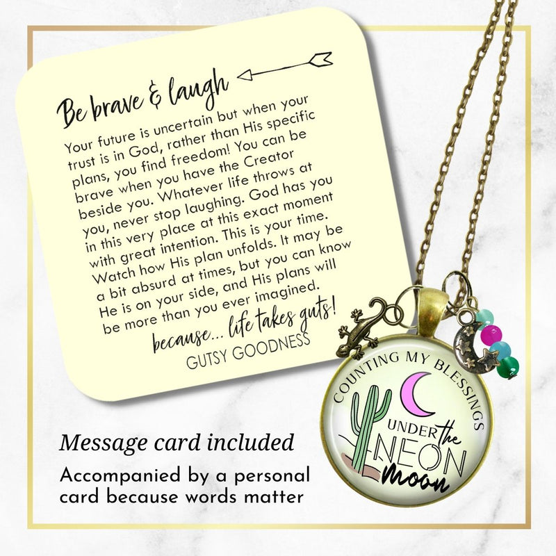 Handmade Gutsy Goodness Jewelry Counting My Blessings Under The Neon Moon Necklace Southwest Boho Style Charm Jewelry & Message Card