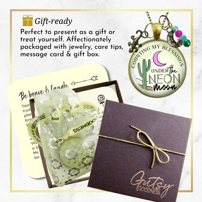 Handmade Gutsy Goodness Jewelry Counting My Blessings Under The Neon Moon Necklace Southwest Boho Style Charm Jewelry & Message Card