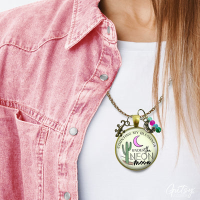 Handmade Gutsy Goodness Jewelry Counting My Blessings Under The Neon Moon Necklace Southwest Boho Style Charm Jewelry & Card