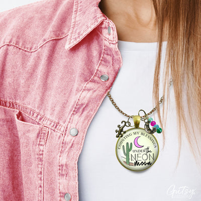Handmade Gutsy Goodness Jewelry Counting My Blessings Under The Neon Moon Necklace Southwest Boho Style Charm Jewelry & Message Card