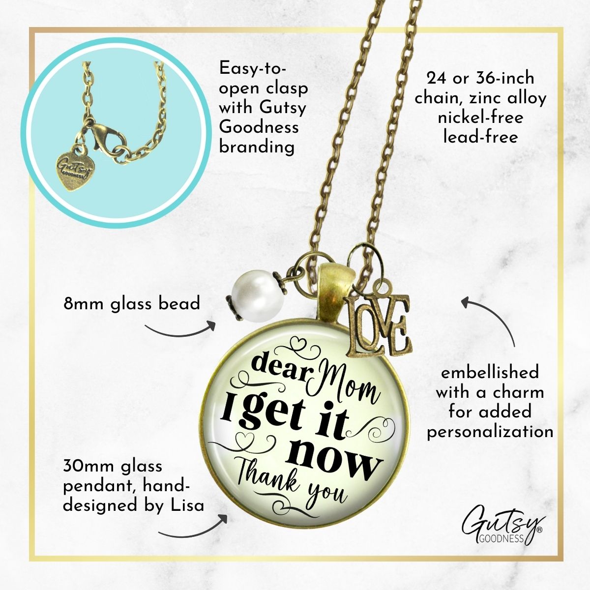 Handmade Gutsy Goodness Jewelry Dear Mom I Get It Now Necklace Gift From Adult Daughter Love You Theme Boho Jewelry & Message Card