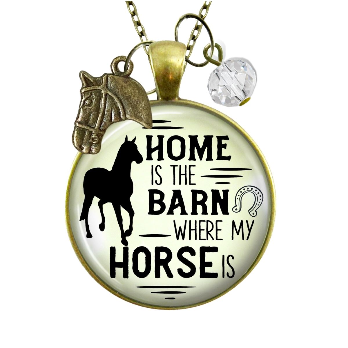 Handmade Gutsy Goodness Jewelry Home Is The Barn Where My Horse Is Necklace Western Boho Country Girl Charm Jewelry & Message Card