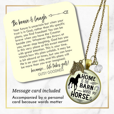 Handmade Gutsy Goodness Jewelry Home Is The Barn Where My Horse Is Necklace Western Boho Country Girl Charm Jewelry & Card