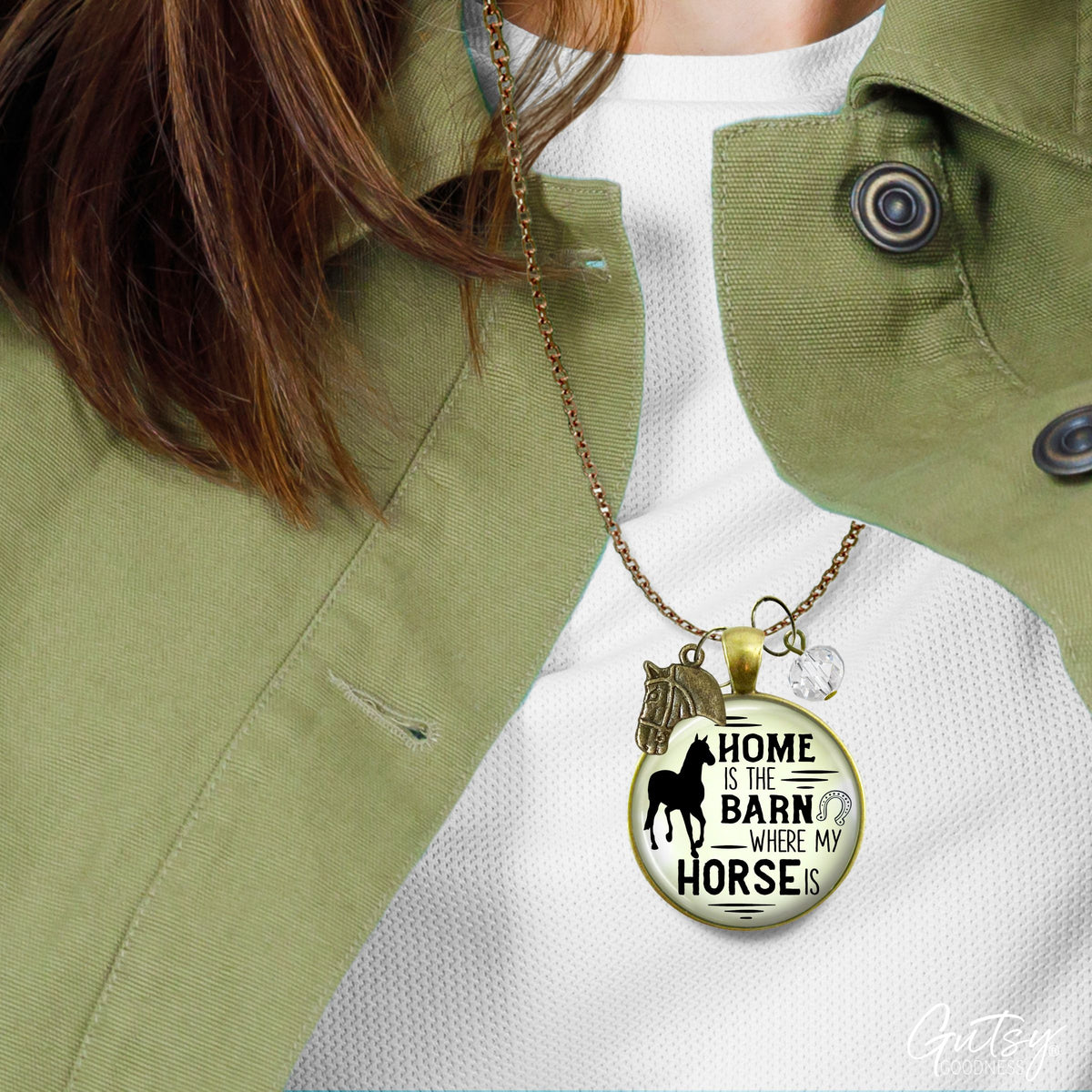 Handmade Gutsy Goodness Jewelry Home Is The Barn Where My Horse Is Necklace Western Boho Country Girl Charm Jewelry & Message Card