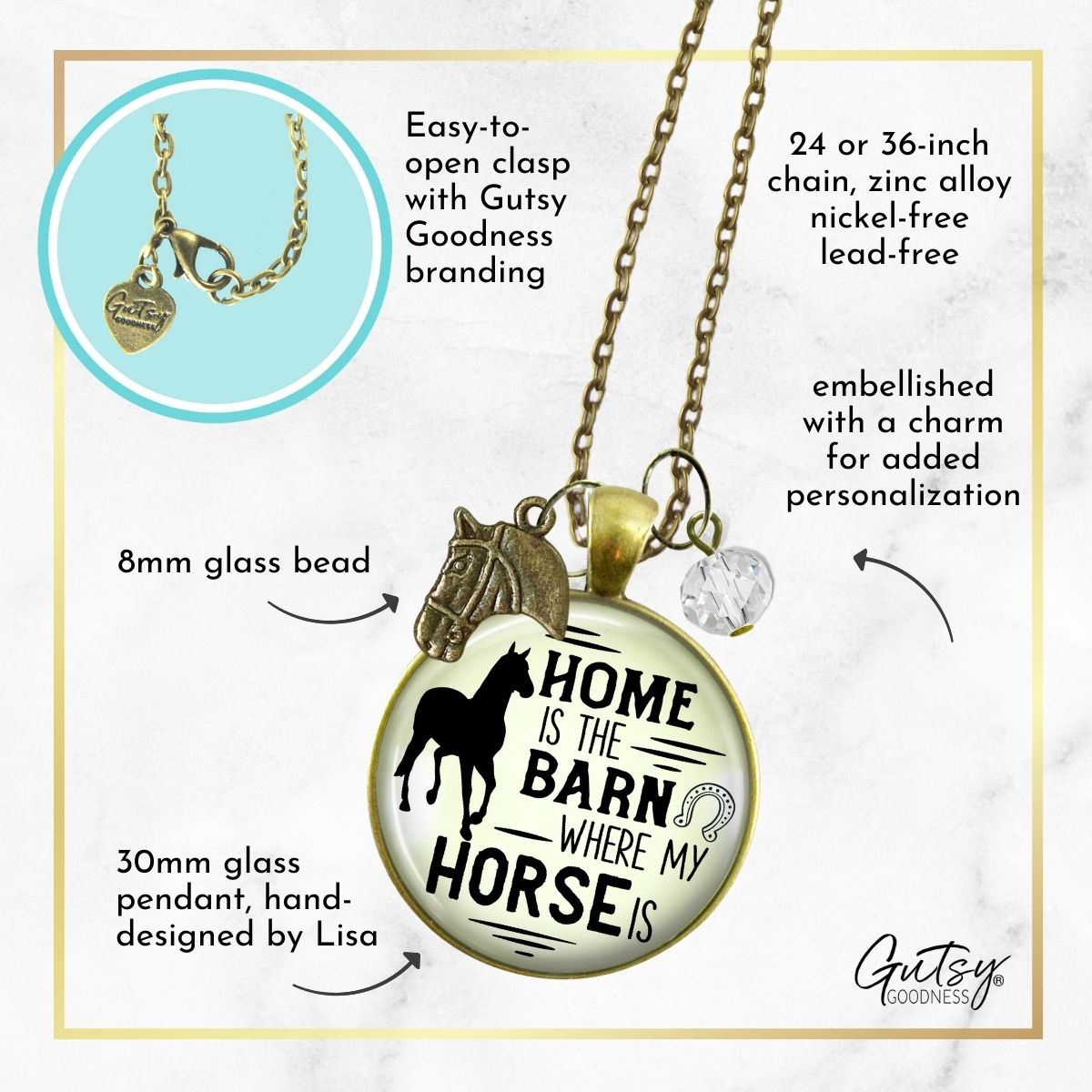 Handmade Gutsy Goodness Jewelry Home Is The Barn Where My Horse Is Necklace Western Boho Country Girl Charm Jewelry & Card