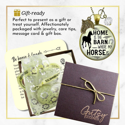 Handmade Gutsy Goodness Jewelry Home Is The Barn Where My Horse Is Necklace Western Boho Country Girl Charm Jewelry & Message Card