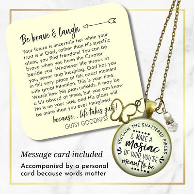 Handmade Gutsy Goodness Jewelry Reclaim Shattered Pieces Make Mosaic Necklace Inspiring Jewelry Butterfly Charm & Message Card