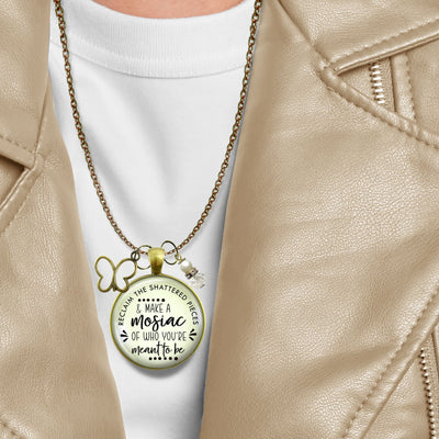 Handmade Gutsy Goodness Jewelry Reclaim Shattered Pieces Make Mosaic Necklace Inspiring Jewelry Butterfly Charm & Message Card