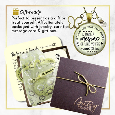 Handmade Gutsy Goodness Jewelry Reclaim Shattered Pieces Make Mosaic Necklace Inspirational Jewelry Butterfly Charm & Message Card