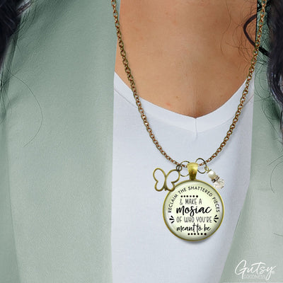 Handmade Gutsy Goodness Jewelry Reclaim Shattered Pieces Make Mosaic Necklace Inspiring Jewelry Butterfly Charm & Message Card