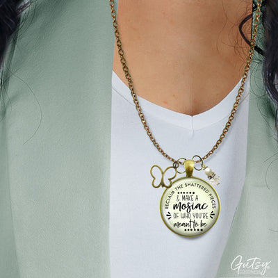Handmade Gutsy Goodness Jewelry Reclaim Shattered Pieces Make Mosaic Necklace Inspirational Jewelry Butterfly Charm & Message Card