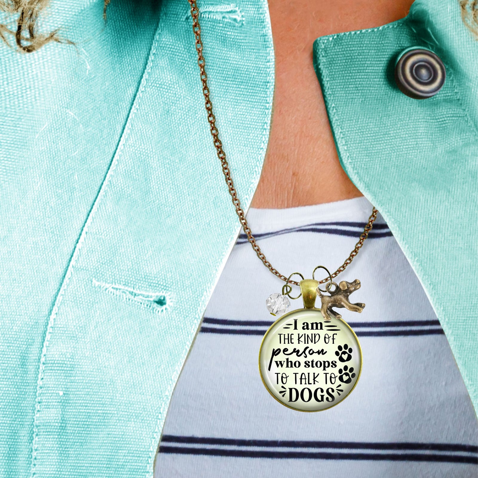 Handmade Gutsy Goodness Jewelry I Am The Kind Of Person Who Stops To Talk To Dogs Necklace Pet Lover Womens Jewelry & Message Card