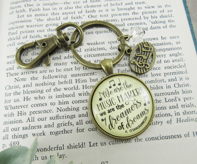 Musician Keychain We Are The Music Makers Musical Jewelry Retro Inspired Bronze Notes Charm - Gutsy Goodness Handmade Jewelry