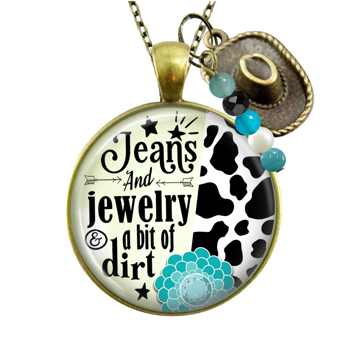 Handmade Gutsy Goodness Jewelry Jeans And Jewelry And A Bit Of Dirt Necklace Western Cowboy Hat Country Girl Pendant & Message Card