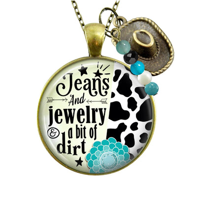 Handmade Gutsy Goodness Jewelry Jeans And Jewelry And A Bit Of Dirt Necklace Western Cowboy Hat Country Girl Pendant & Card