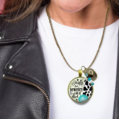 Handmade Gutsy Goodness Jewelry Jeans And Jewelry And A Bit Of Dirt Necklace Western Cowboy Hat Country Girl Pendant & Message Card