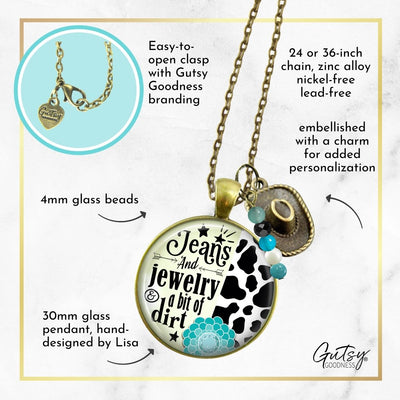 Handmade Gutsy Goodness Jewelry Jeans And Jewelry And A Bit Of Dirt Necklace Western Cowboy Hat Country Girl Pendant & Message Card