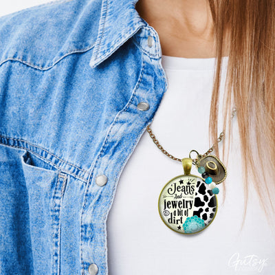 Handmade Gutsy Goodness Jewelry Jeans And Jewelry And A Bit Of Dirt Necklace Western Cowboy Hat Country Girl Pendant & Card