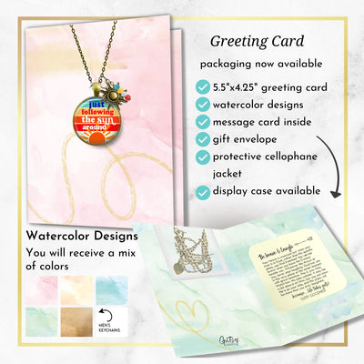 Handmade Gutsy Goodness Jewelry Just Following The Sun Around Necklace Boho Hippie Retro 60s 70s Sunrise Art Pendant, Message Card