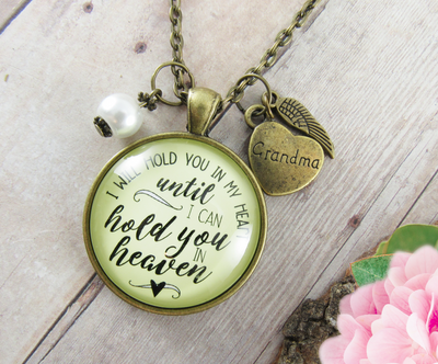 Gutsy Goodness Grandmother Memorial Necklace I Will Hold You In My Heart Grandma Jewelry Gift - Gutsy Goodness Handmade Jewelry