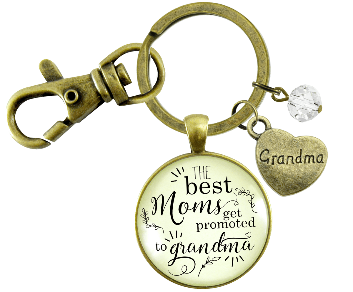 New Grandma Keychain Best Moms Get Promoted Grandmother Jewelry Gift Heart Charm - Gutsy Goodness Handmade Jewelry
