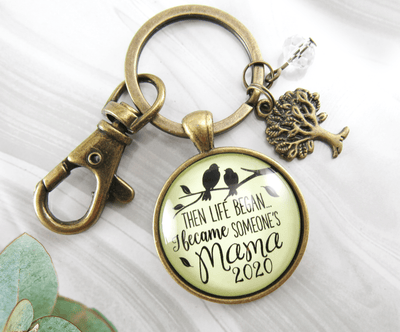 New Mom Keychain Then Life Began Mama 2020 Meaningful Mom Jewelry Gift - Gutsy Goodness Handmade Jewelry