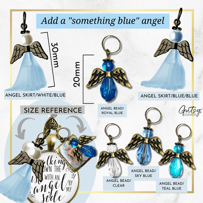 Missing You Mama and Papa As I Walk Down The Aisle Memorial Bouquet Charm, Bronze, White Glass, Blue Pearl  Bouquet Charm - Gutsy Goodness Handmade Jewelry