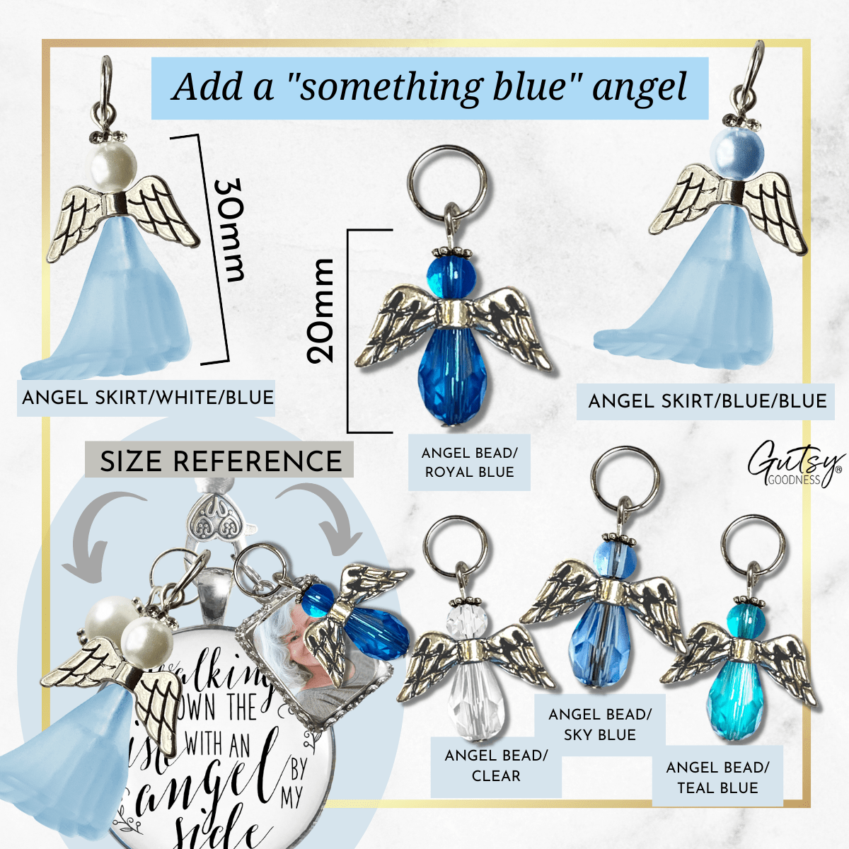 Bouquet Photo Charm Wedding Memory Jewelry - Something Blue Angel, Silver Finish, Handmade Bridal Keepsake