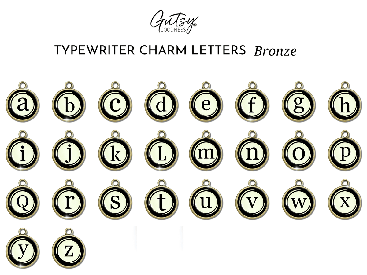 Typewriter Letters & Punctuation Glass Vintage Style Personalization Charms  Charm - Gutsy Goodness Handmade Jewelry