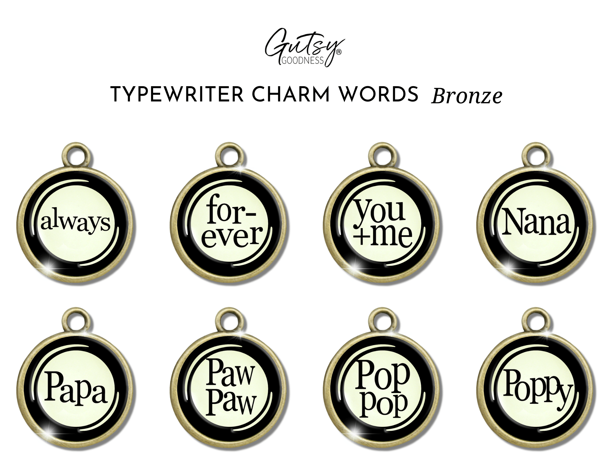 Typewriter Words Glass Vintage Style Personalization Charms  Charm - Gutsy Goodness Handmade Jewelry