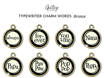 Typewriter Words Glass Vintage Style Personalization Charms  Charm - Gutsy Goodness Handmade Jewelry